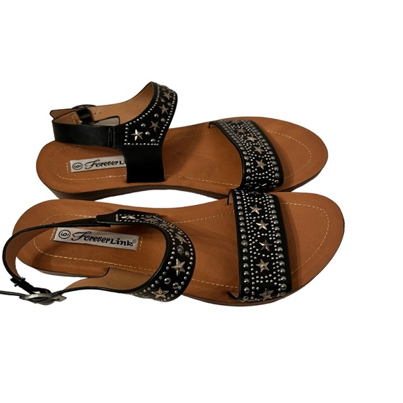 Forever Link Black Stars and Studs Sandals Size 6 - Picture 3 of 7
